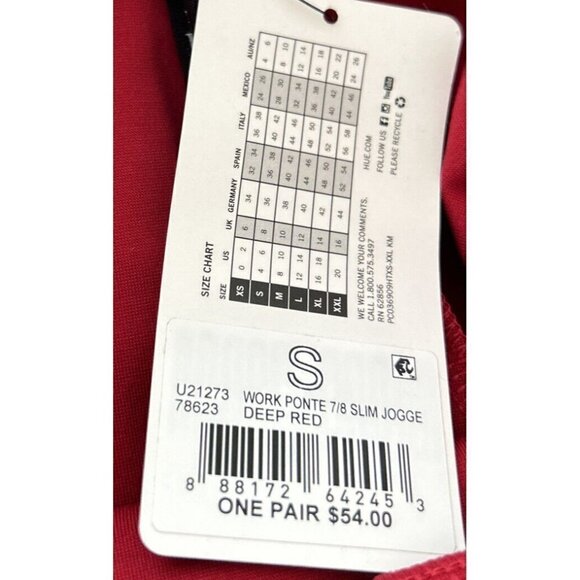 HUE Womens Work Ponte Knit 7/8 Slim Jogger Pant Work Style Deep Red Size S NEW - Picture 4 of 5